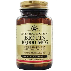 Вітамін Solgar Біотин (В7) 10 000 мкг, Biotin, 60 вегетаріанських капсул (SOL52387) зображення 1
