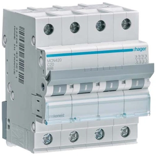 Автоматичний вимикач Hager 4-п. C 20A (6kA) 4M (B) (MCN420) зображення 1