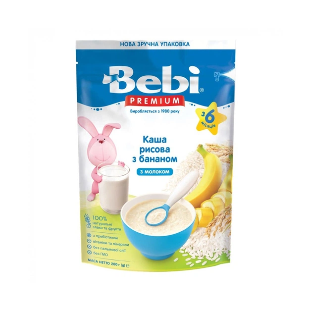 Дитяча каша Bebi Premium молочна Рисова з бананом +6 міс. 200 г (8606019654276) - picture 1
