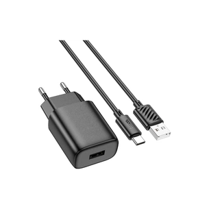 Зарядний пристрій HOCO C134A USB + cable USB to USB-C 2.4A black (6942007621359) зображення 1
