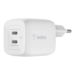 Зарядний пристрій Belkin 45W 2хUSB-С GAN PD PPS white (WCH011VFWH) зображення 1