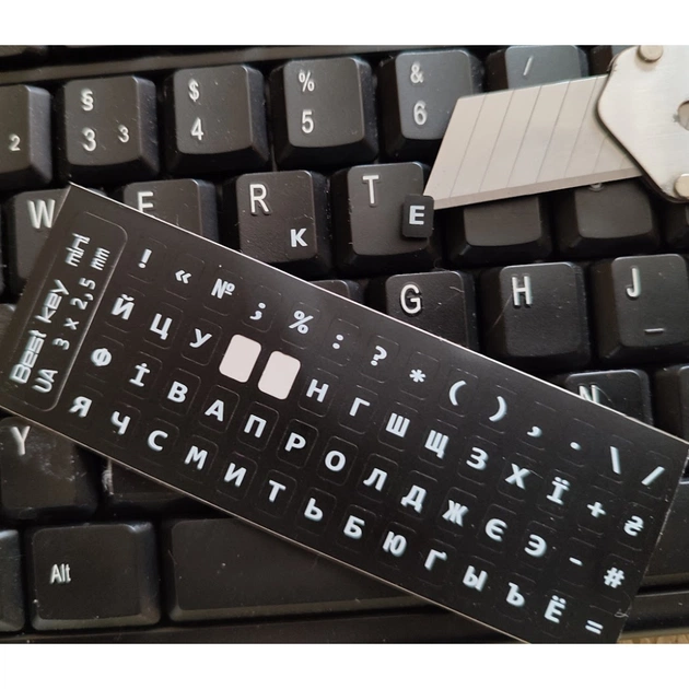 Наклейка на клавіатуру BestKey мініатюрна непрозора чорна, 56, білий (BKm4WHI/045) - picture 2
