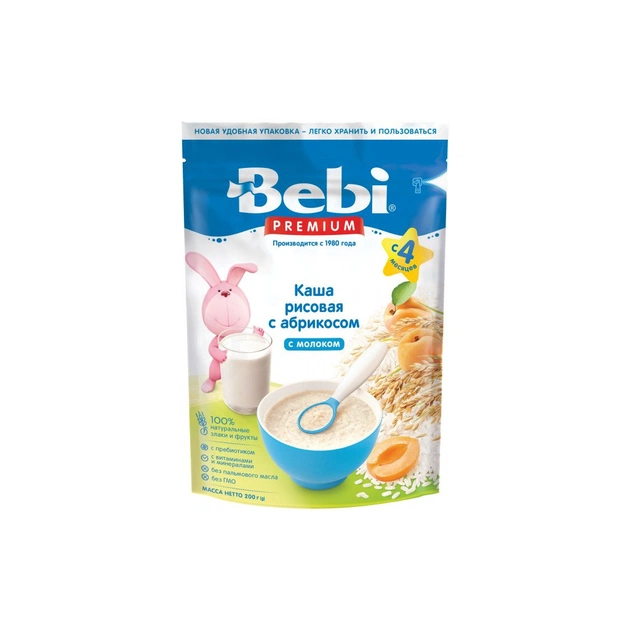 Дитяча каша Bebi Premium молочна Рисова з абрикосом +4 міс. 200 г (8606019653187) - изображение 1