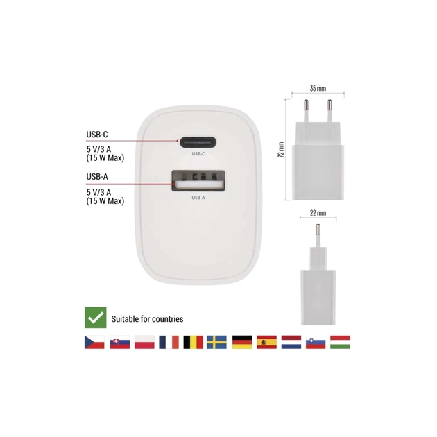 Зарядний пристрій EMOS V02B15 1xUSB-A + 1xUSB-C 15W GaN (V02B15) - picture 5