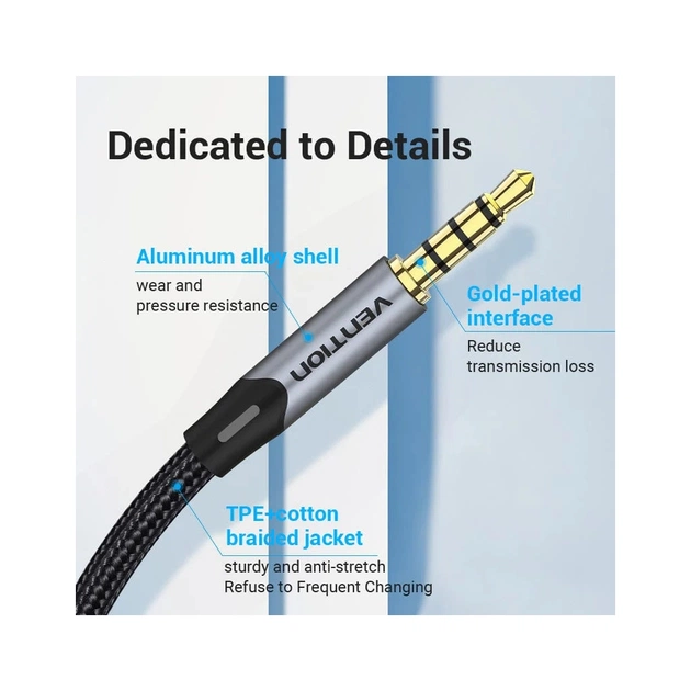 Кабель мультимедійний 3.5mm M to 3.5mm M 1.0m (4pin) gray Vention (BAQHF) - зображення 3