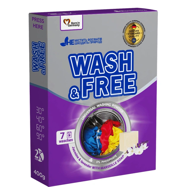 Пральний порошок Wash&Free Universal Жасмин та лаванда з марсельським милом 400 г (4262396140876) - зображення 1