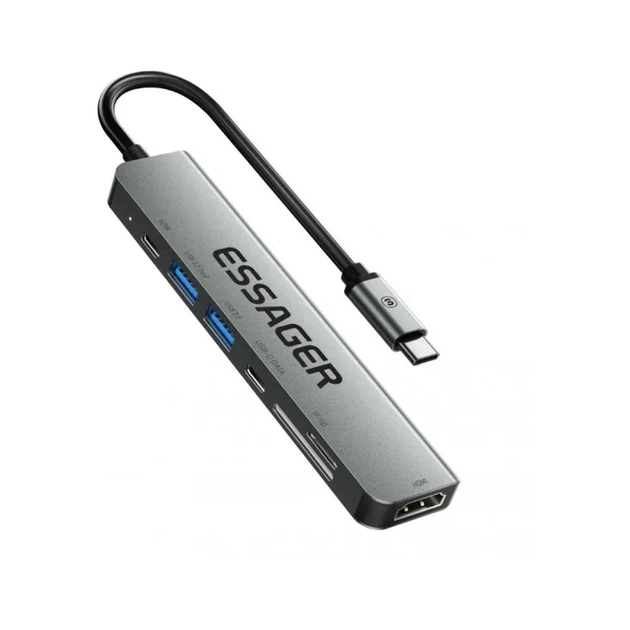 Концентратор Essager USB-C 7-in-1 HDMI + USB 3.2 + USB-C + SD/TF gray (EHB07-QH0G-Z) - изображение 1