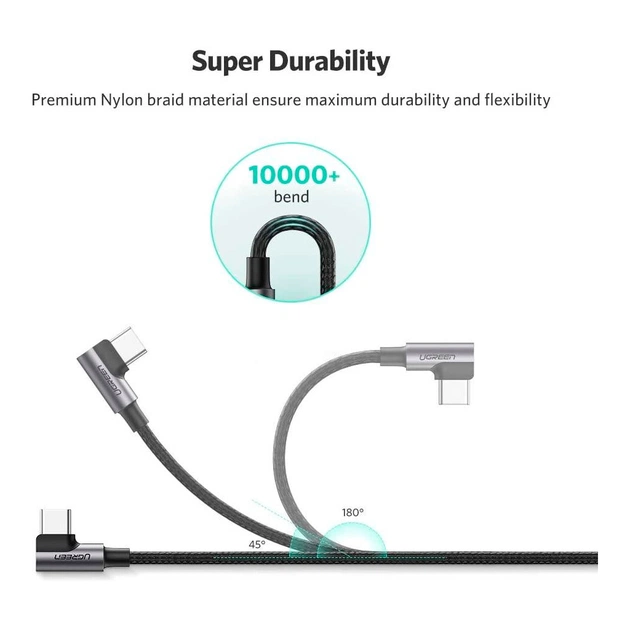 Дата кабель USB 2.0 AM to USB-C 3.0m 3A 90° corner US176 black Ugreen (70875) - picture 12