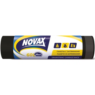 Пакети для сміття Novax із затяжками Чорні 60 л 10 шт. (4823058309446) зображення 1