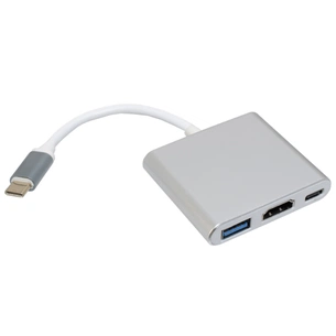Концентратор Patron USB-C to HDMI + USB 3.0 + USB-C 0.1m silver (ADAPT-PN-TYPE-C-HUB) зображення 1