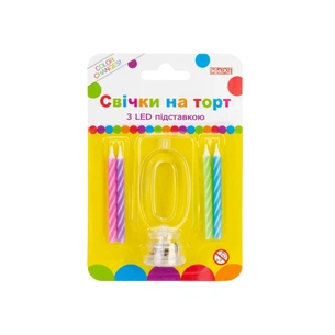 Свеча Maxi 4 шт, на торт з LED підставкою "0", що світиться (MX701007-0) изображение 1