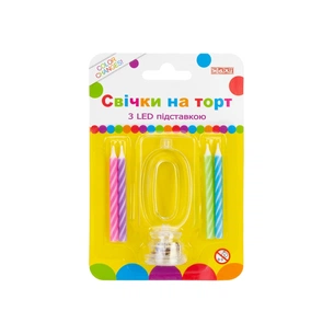 Свічка Maxi 4 шт, на торт з LED підставкою "0", що світиться (MX701007-0) зображення 1