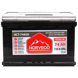 Акумулятор автомобільний NORVEGO ВЕСТА Premium 74A +прав (0) (720 пуск) зображення 1