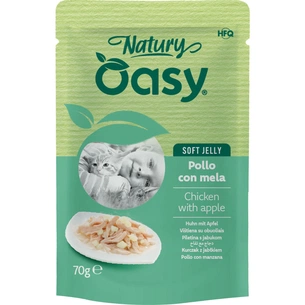 Вологий корм для кішок OASY Wet Natury Шматочки з куркою та яблуком в желе 70 г (8054329513699) зображення 1