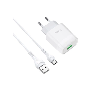 Зарядний пристрій HOCO C72Q Glorious USB QC3.0 + cable USB to USB-C 18W White (6931474732552) зображення 1