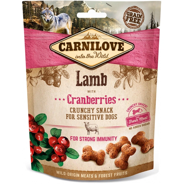 Лакомство для собак Carnilove Crunchy Snack с ягненком, клюквой и мясом 200 г (8595602527250) - изображение 1