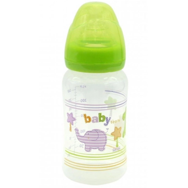 Бутылочка для кормления Baby Team c широким горлом, 250мл 6+ (1002_зеленый) - изображение 1