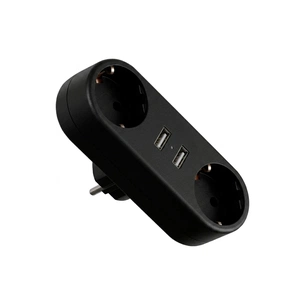 Сетевой разветвитель EUROELECTRIC X2 16A 2xUSB Black с заземлением (EE-2/2USB-16A(black)) изображение 1