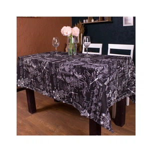 Скатертина MirSon Рогожа №216 Black Flowers 130x130 см (2200006738497) зображення 1