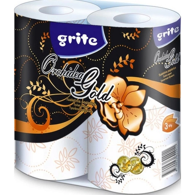 Туалетний папір Grite Orchidea Gold 3 шари 170 відривів 4 шт (4770023622911) - изображение 1