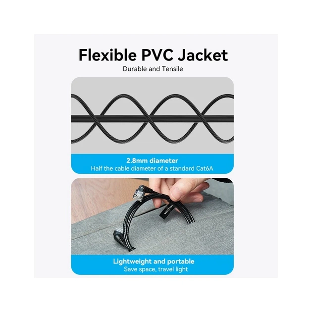 Патч-корд 1.5м, UTP cat 6a RJ-45 90° corner black Vention (IBOBG) - зображення 6