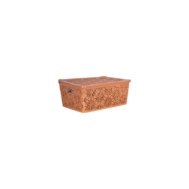 Кошик для зберігання Violet House 0404 №2 Ажур з кришкою Caramel 14 л (0404 №2 Ажур CAR з/кр. 14 л) - изображение 1