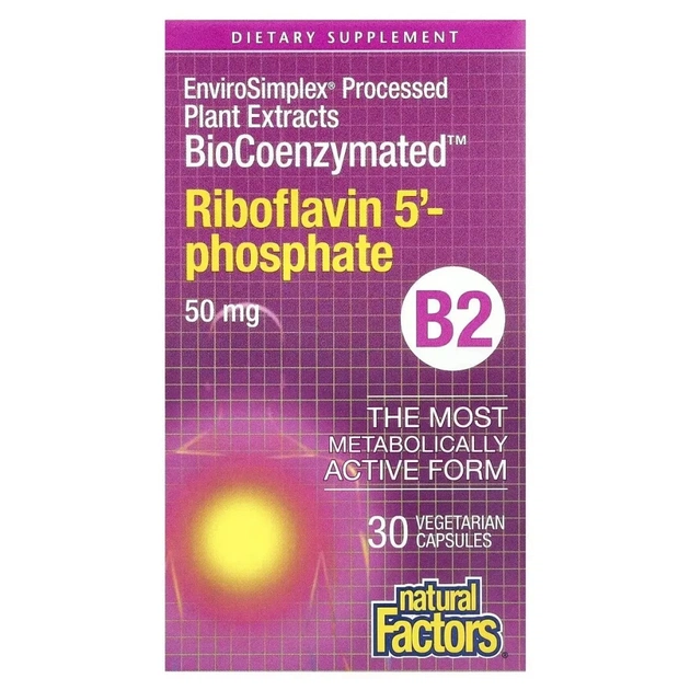 Вітамін Natural Factors Рибофлавін 5'-фосфат, вітамін B2, 50 мг, 30 капсул (NFS-01249) - изображение 3