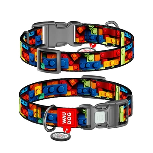 Нашийник для тварин WAUDOG Nylon з QR паспортом "Блоки" пластиковий фастекс М (281-4056) зображення 1