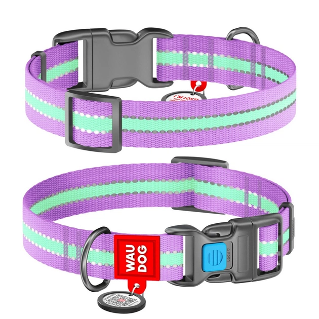 Нашийник для тварин WAUDOG Nylon з QR паспортом пластиковий фастекс Ш 20 мм Д 28-40 см фіолетовий (45639) - зображення 1