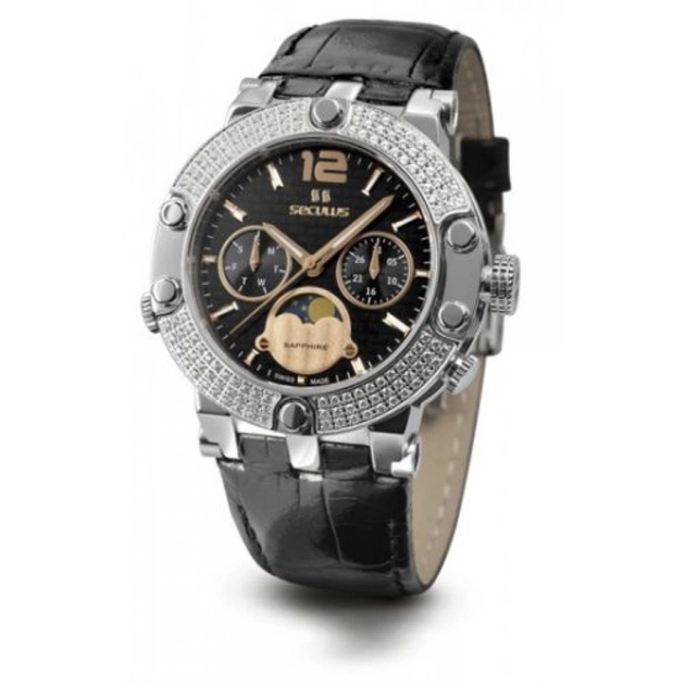 Наручные часы Seculus 1690.5.706 black-rose, ss w/stones, blk strap - изображение 1