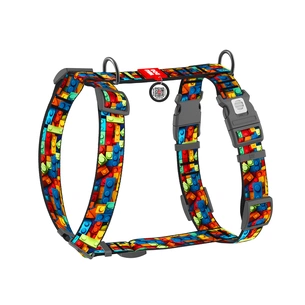 Шлея для собак WAUDOG Nylon анатомічна H-подібна з QR-паспортом "Блоки" пластиковий фастекс, XL (347-4056) зображення 1