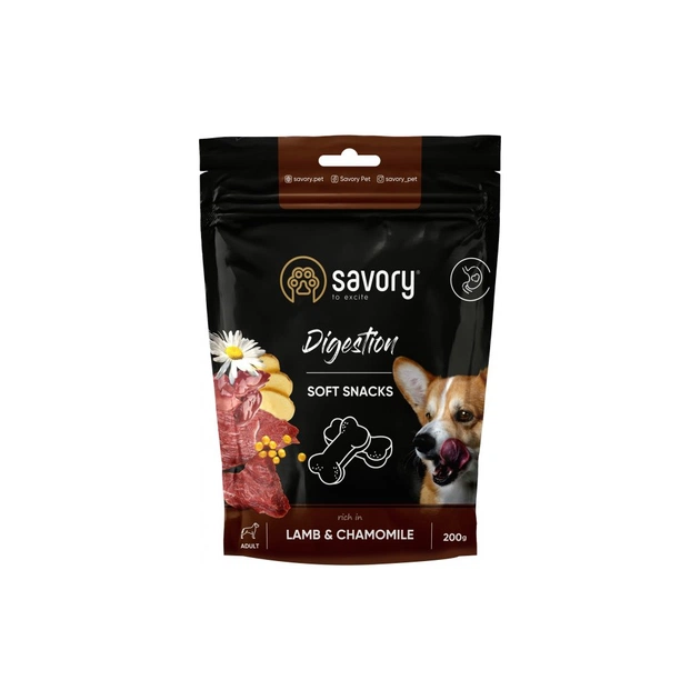 Лакомство для собак Savory для улучшения пищеварения ягненок и ромашка 200 г (4820232631348) - изображение 1