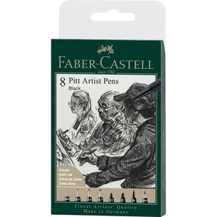 Лайнер Faber-Castell набір капілярних ручок PITT ARTIST PEN кол. чорний 8 шт (XXS, S, F, M, 1,5, C, B, FH) (32112) зображення 1