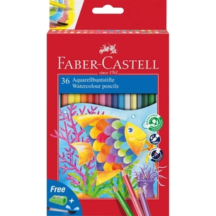 Карандаши цветные Faber-Castell акварельні, 36 кольорів зі стругачкою та пензликом 114437 (25451) изображение 1