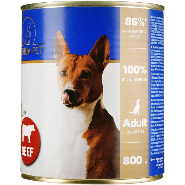 Консерви для собак PREMIUM PET з яловичиною 800 г (4820255192024) - зображення 1