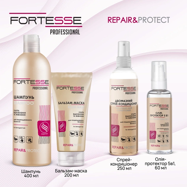 Кондиціонер для волосся Fortesse Professional Repair & Protect Двофазний відновлювальний Для сухого та пошкодженого волосся 250 мл (4823115501530) - picture 5