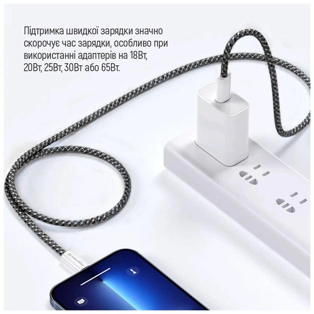Дата кабель USB-C to USB-C 2.0m (braided cotton) (PD Fast Charging 60W) 3.0А black ColorWay (CW-CBPDCC068-BK) - picture 12