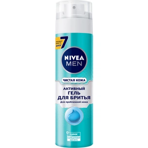 Гель для гоління Nivea Men Чиста шкіра з цинком та саліциловою кислотою 200 мл (4005900673978) зображення 1