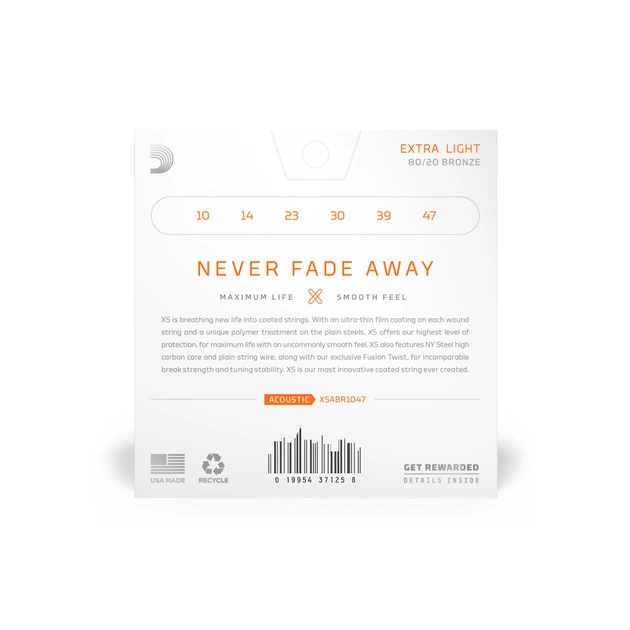 Струни для гітари D'Addario XS 80/20 Bronze Extra Light (10-47) (XSABR1047) - picture 3