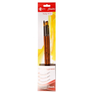 Пензлик для малювання Santi набір художніх №2, синтетика, 1шт. плоска (№10), 2шт круглі (№2,8), коротка ручка (310835) зображення 1