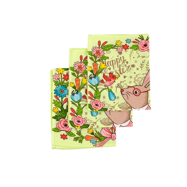 Рушник Руно Набір вафельних Великодній Зайчик салатовий 45х60 см 3 шт (710Т_Пасхальний Зайчик салатовий) - picture 3