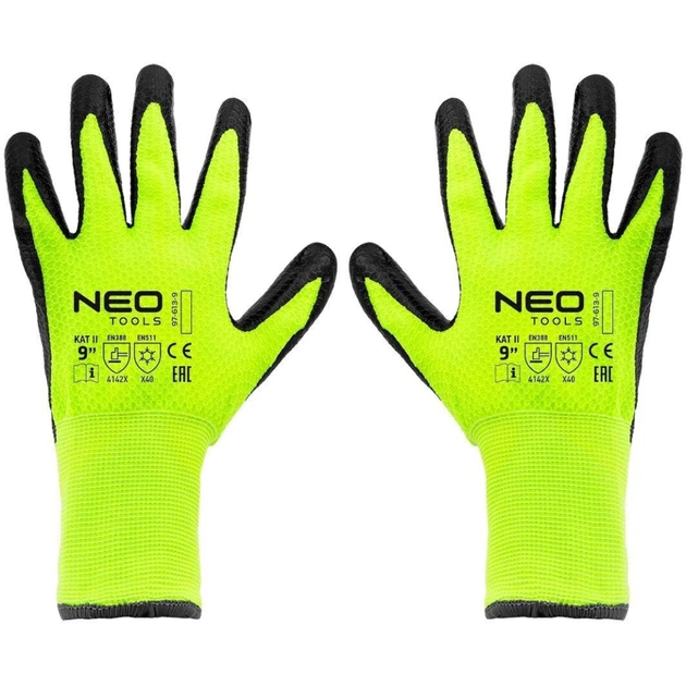 Защитные перчатки Neo Tools утепленные, латексное покрытие, полиэстер, р.9, зелено черные (97-613-9) - изображение 2