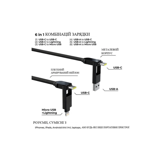 Дата кабель 6in1 inCharge XL 3.0m black Rolling Square (XLL01R) - picture 5