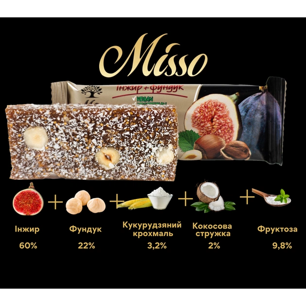 Батончик Misso Fitbar Інжир і фундук 30 г (4820232570296) - изображение 3