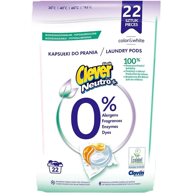 Капсули для прання Clever Neutro + Color & White 22 шт. (5900308779781) - зображення 1