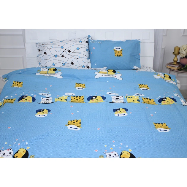 Постільна білизна MirSon Бязь Ranforce Elite 17-0518 Cat-dog blue King Size (2200004706948) - зображення 1