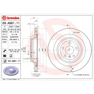 Гальмівний диск Brembo 09.A961.11 зображення 1