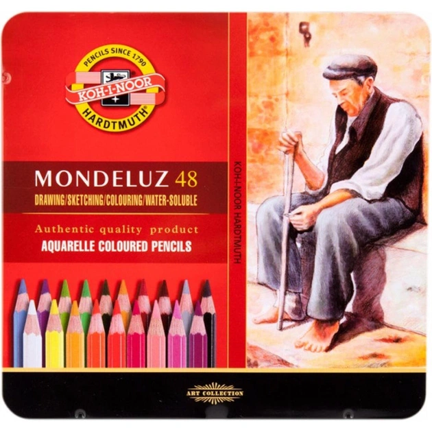 Карандаши цветные Koh-i-Noor Mondeluz акварельные, метал. пенал, 48 цветов (372604) - изображение 1