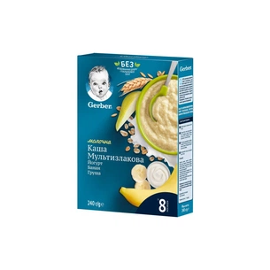 Дитяча каша Gerber молочна швидкорозчинна Мультизлакова з йогуртом, бананом і грушею 240 г (7613039834244) изображение 1