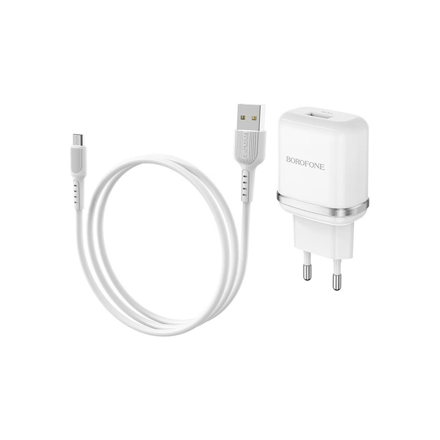 Зарядний пристрій BOROFONE BA36A High speed single port QC3.0 charger set(Micro) White (BA36AMW) - изображение 1
